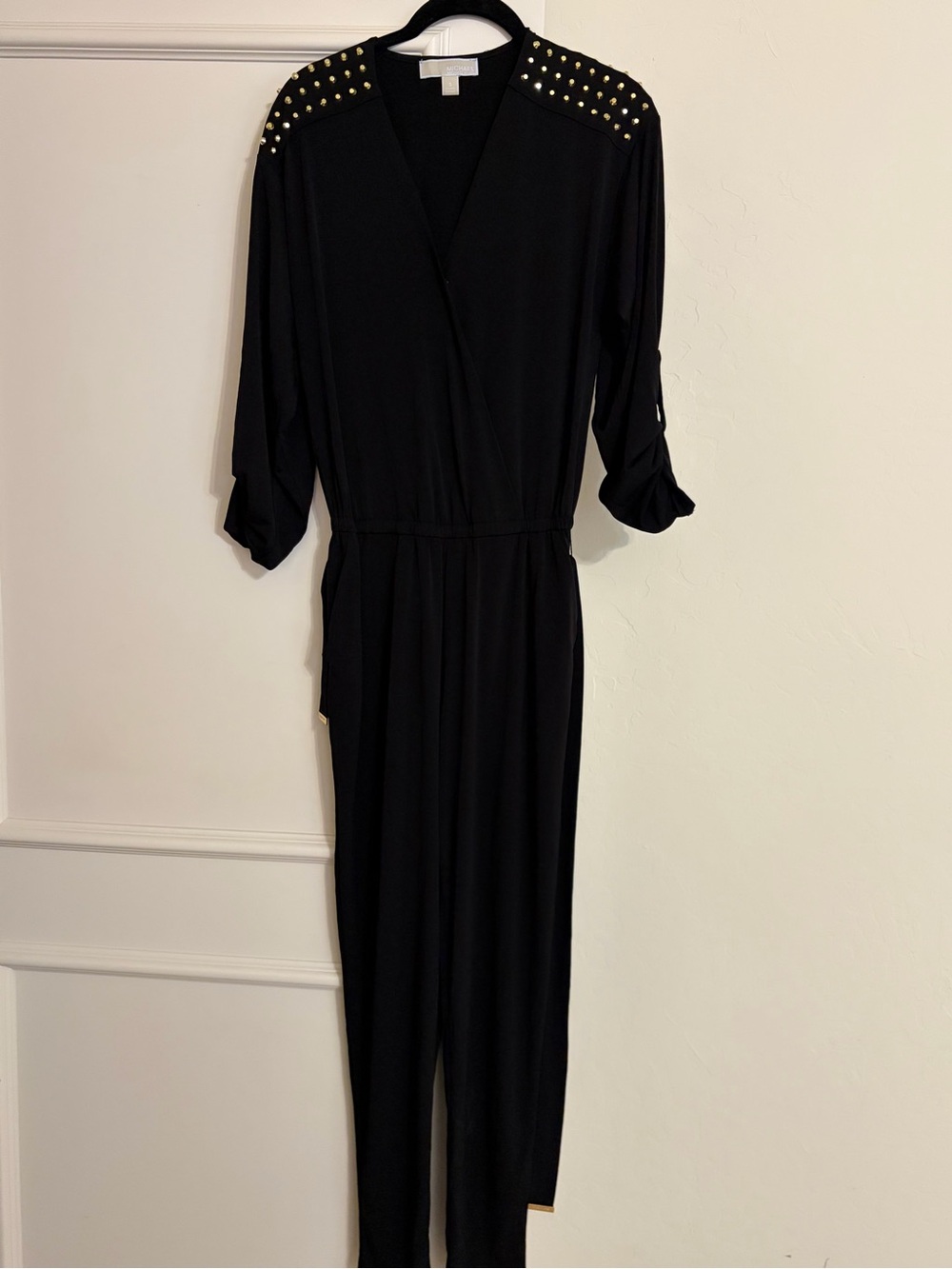 MICHAEL Michael Kors Black Studded Shoulder Jumpsuit Size S Gold Hardware - Picture 2 of 6